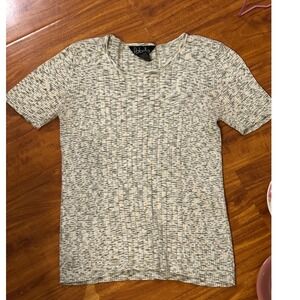 Rafaella Womens Medium Grey Space Dye Ribbed Knit Short Sleeve Crew Neck Top